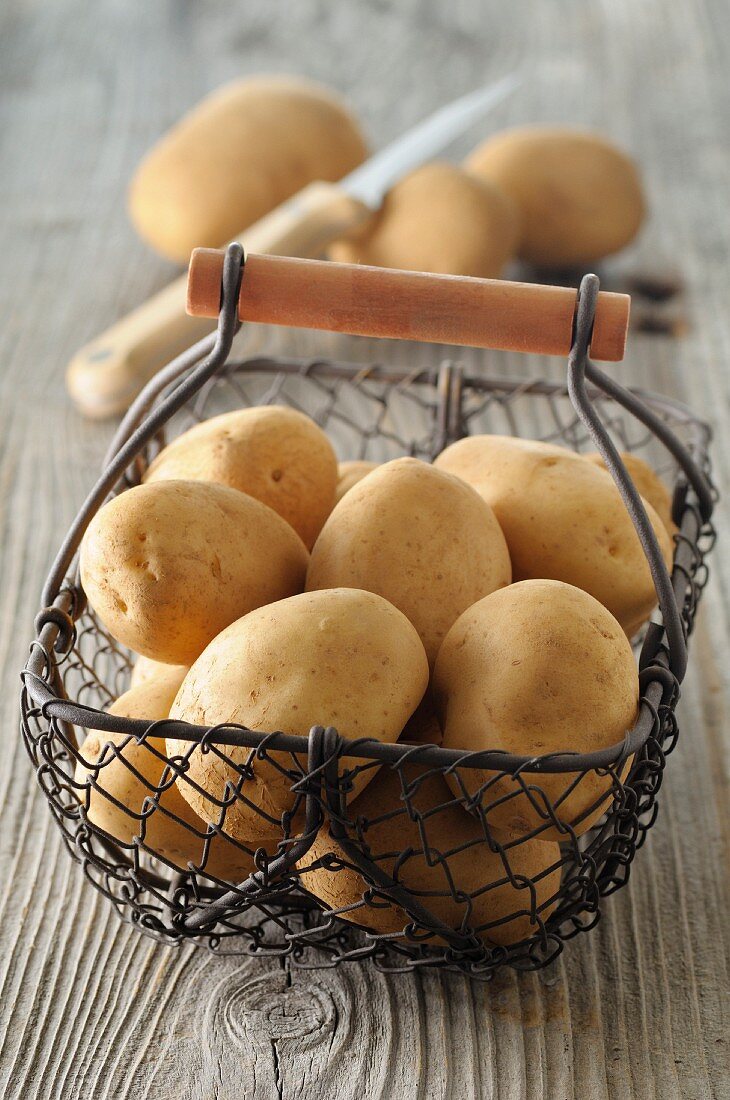 Potatoes in a wire basket