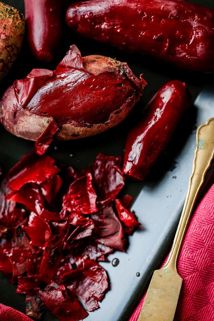 Beetroot, partially peeled