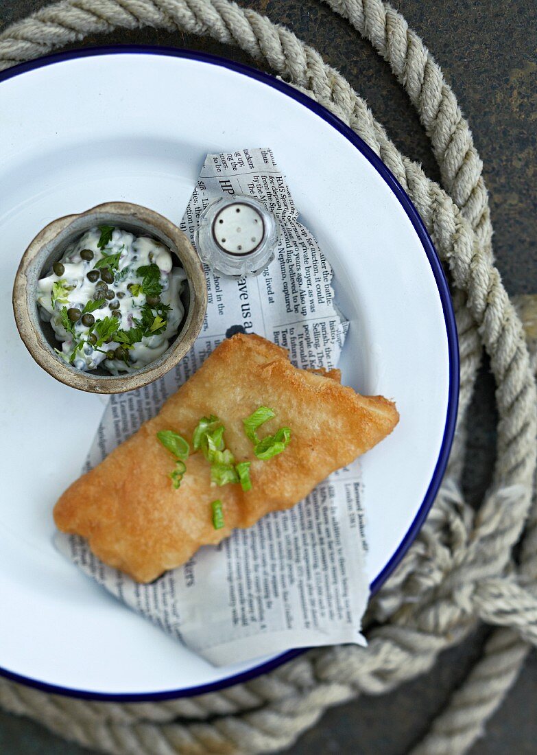 Fried halibut with a caper sauce
