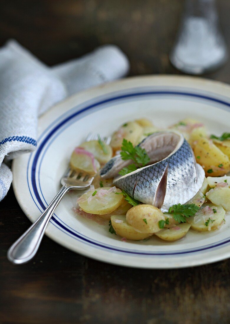 Eingelegter Hering auf Kartoffelsalat