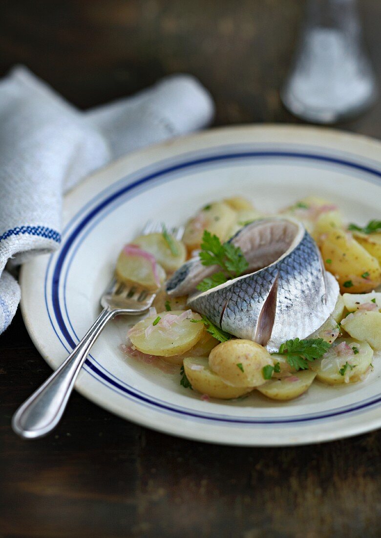 Pickled herring on potato salad