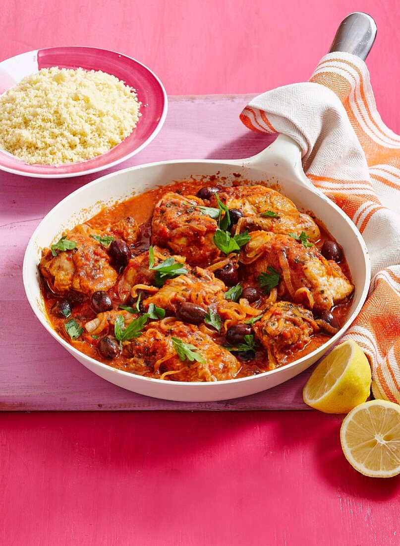 Italian style braised chicken with couscous