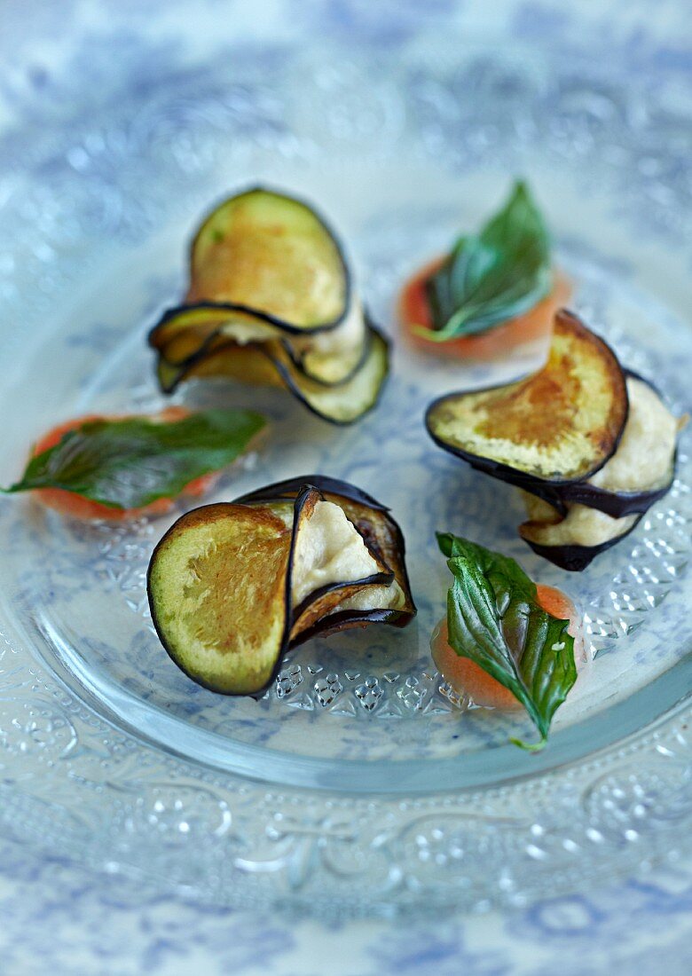 Aubergine mille feuilles with garlic purée