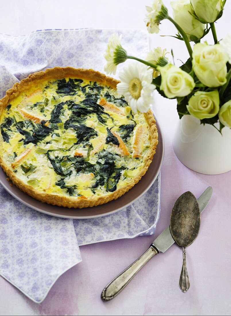 Spinatquiche mit Räucherforelle