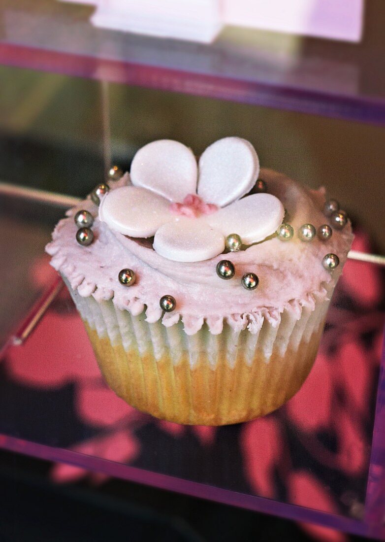 A cupcake for teatime in a restaurant