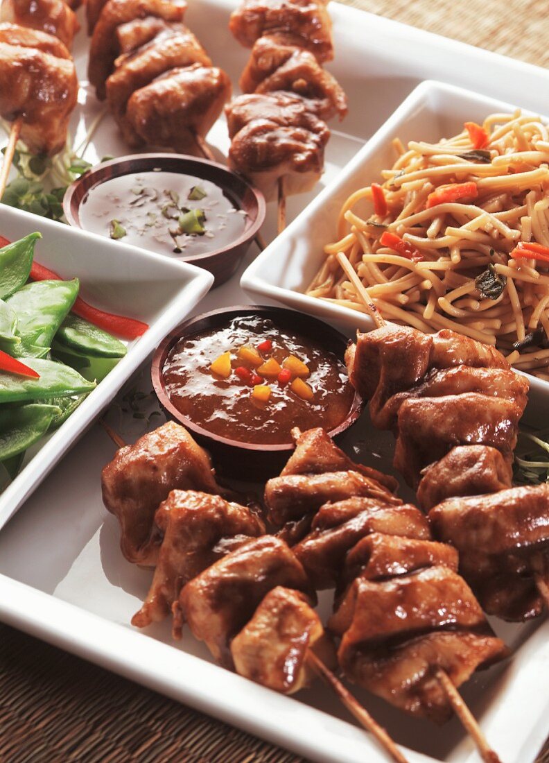 Oriental food on a tray