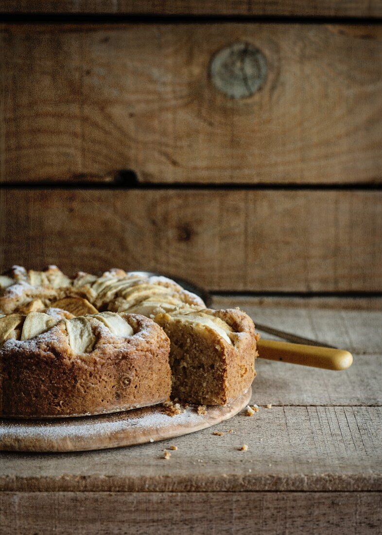 Rustic apple cake, sliced