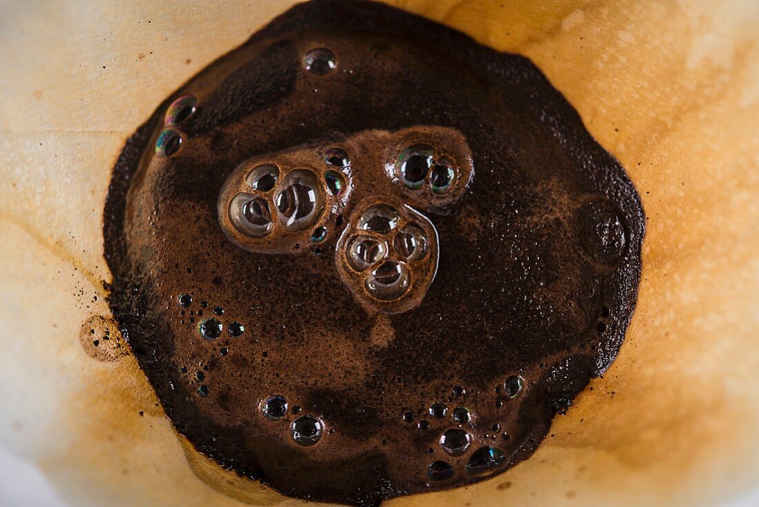 Coffee dregs in a filter (seen from above)