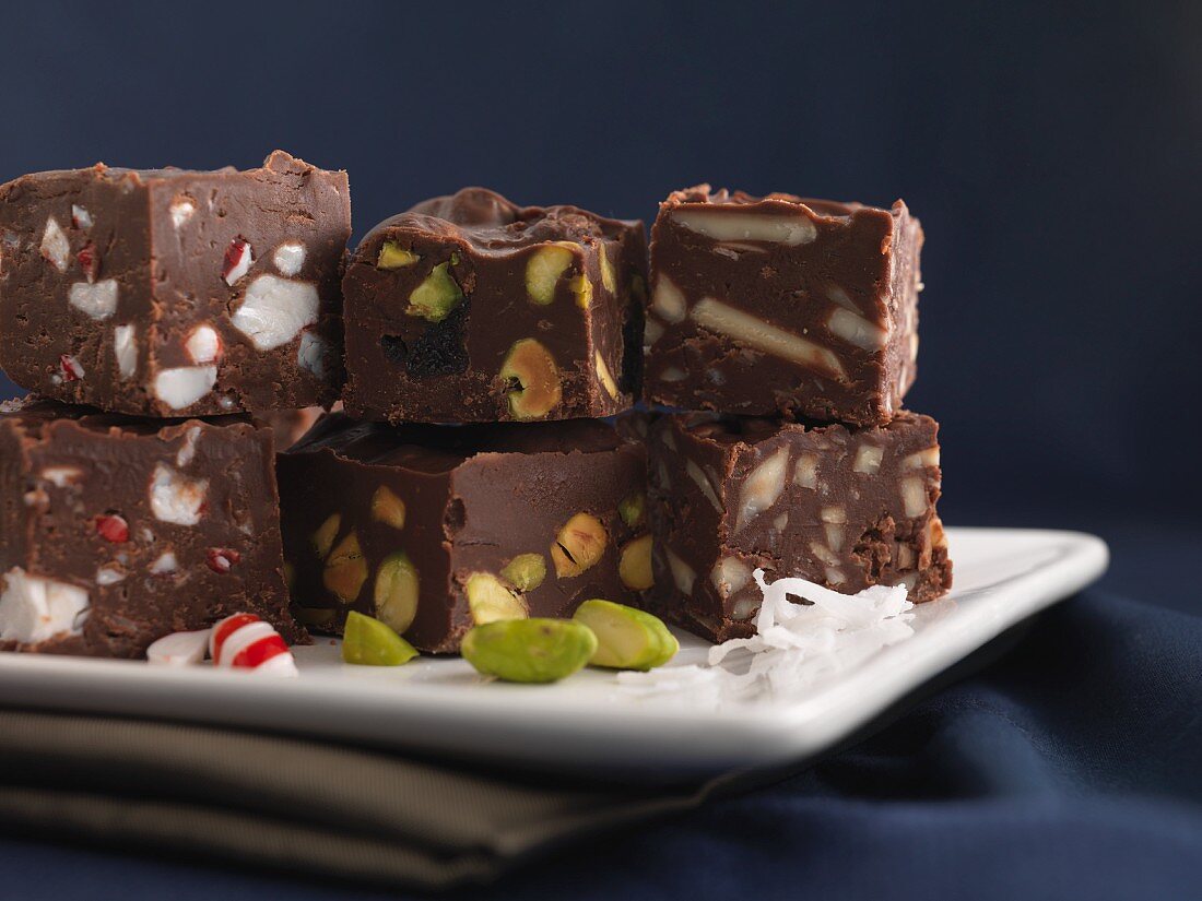 Candy cane fudge and pistachio nut fudge