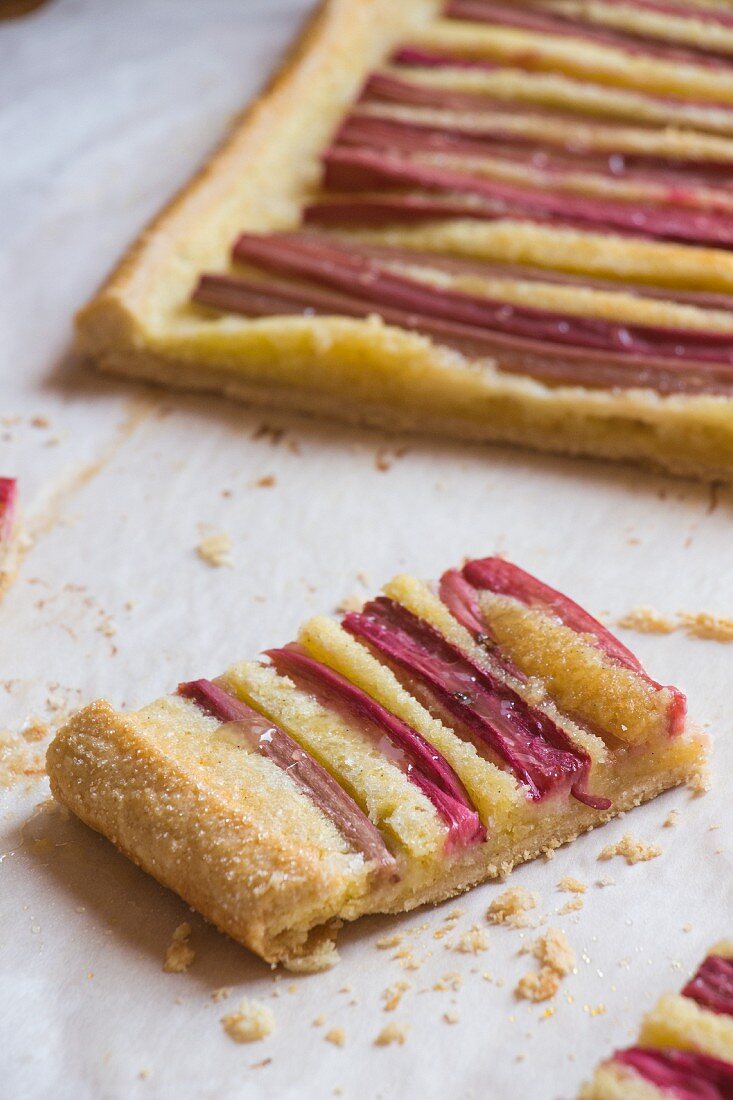 A rectangular rhubarb tart