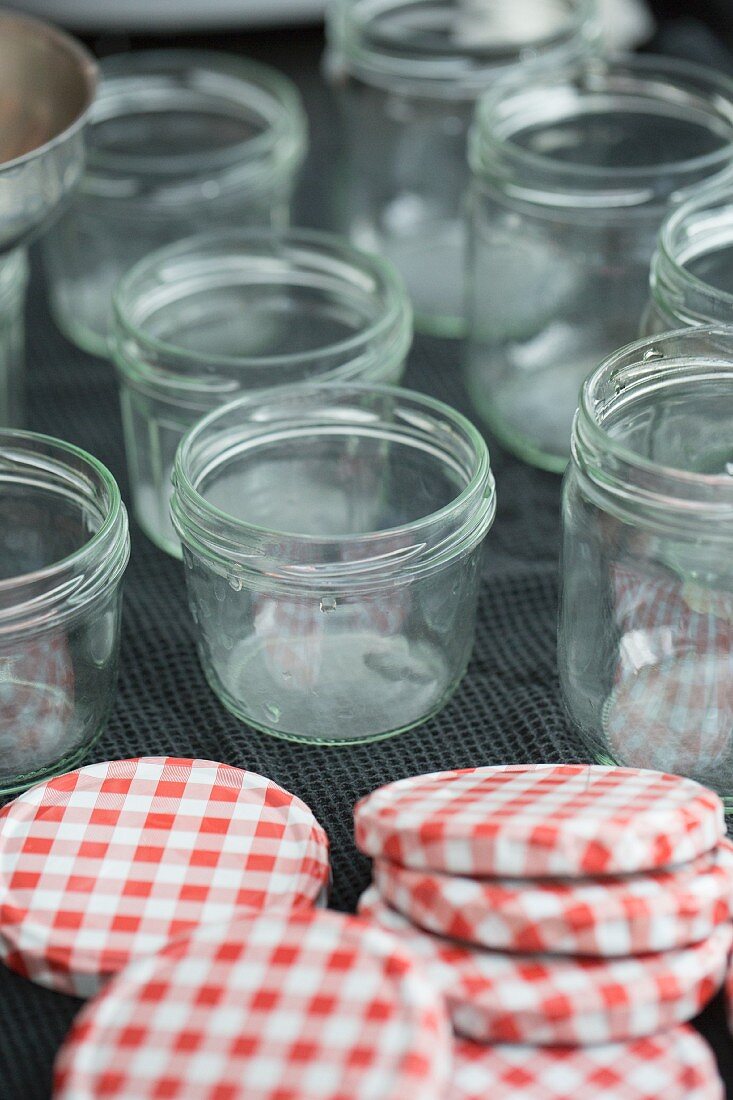 Open jam jars with lids