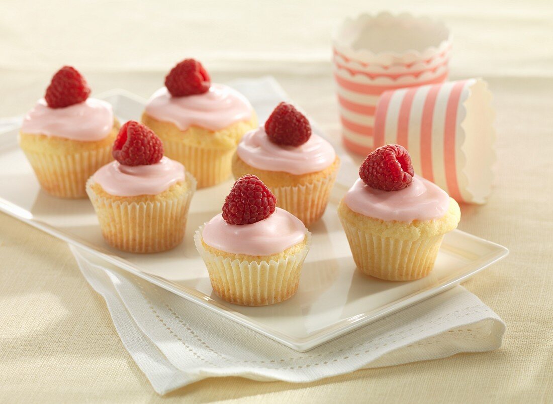 Lemon cupcakes with a raspberry glaze
