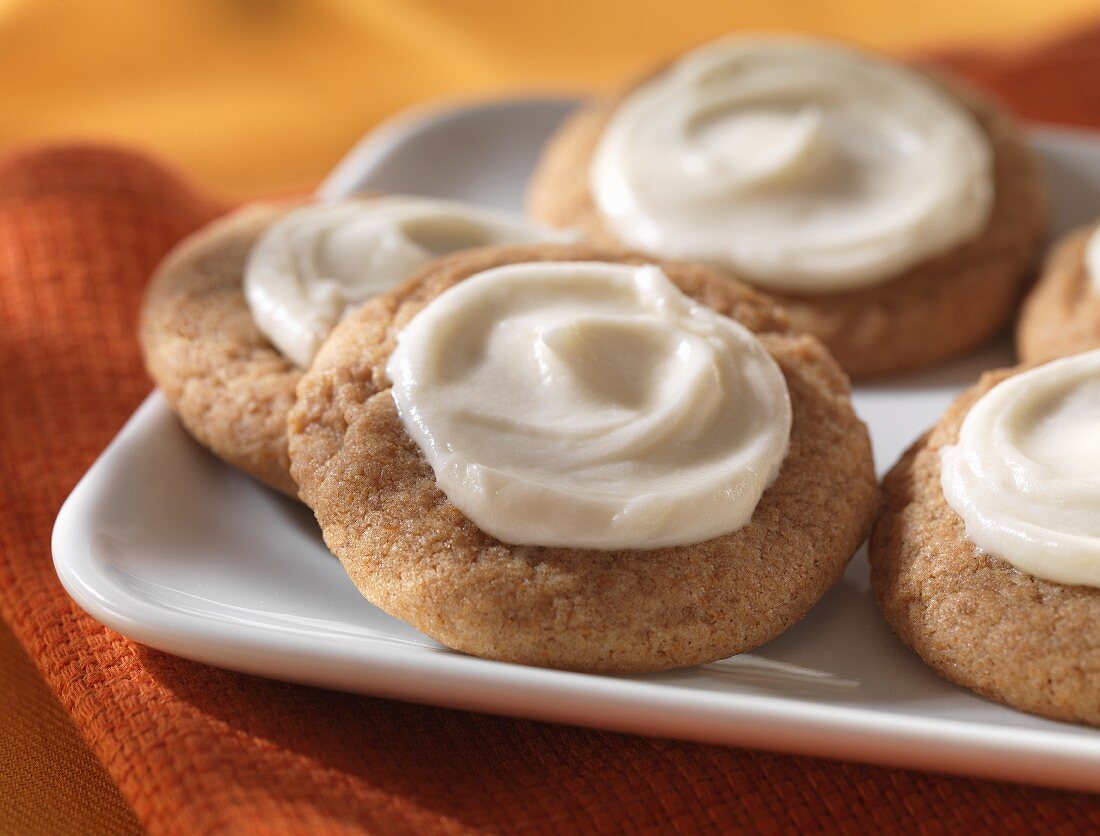 Pumpkin biscuits with white icing