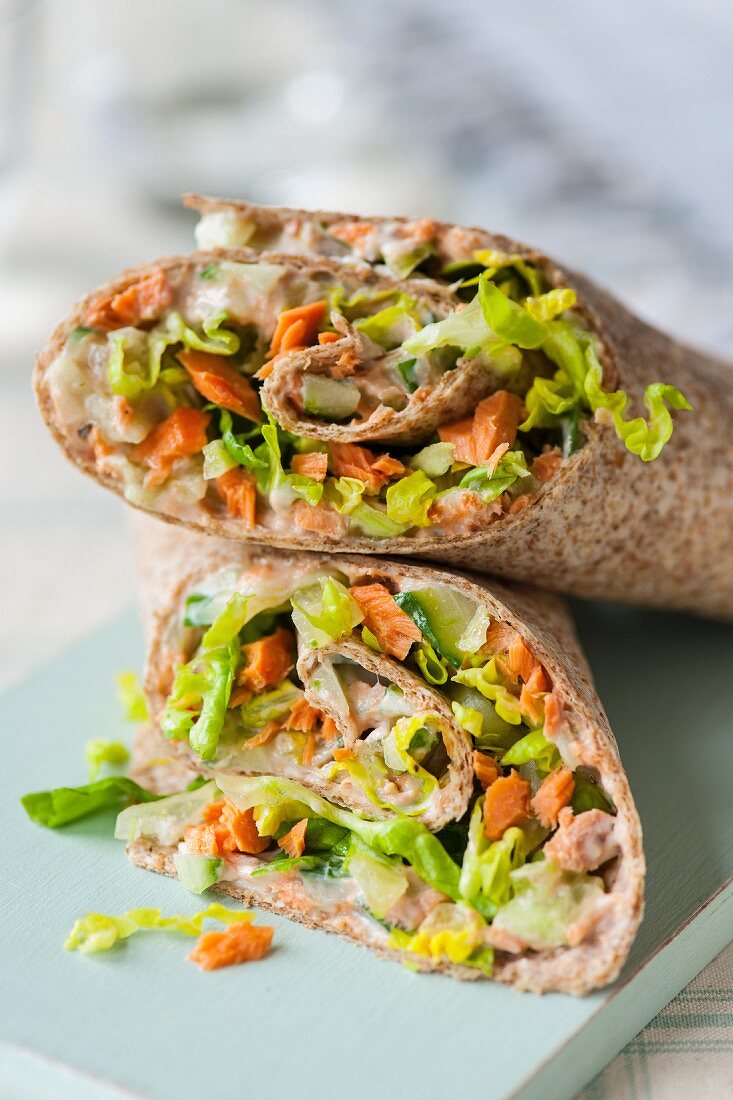 Salmon and cucumber wraps