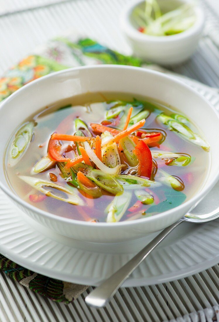 Spicy vegetable soup with spring onions