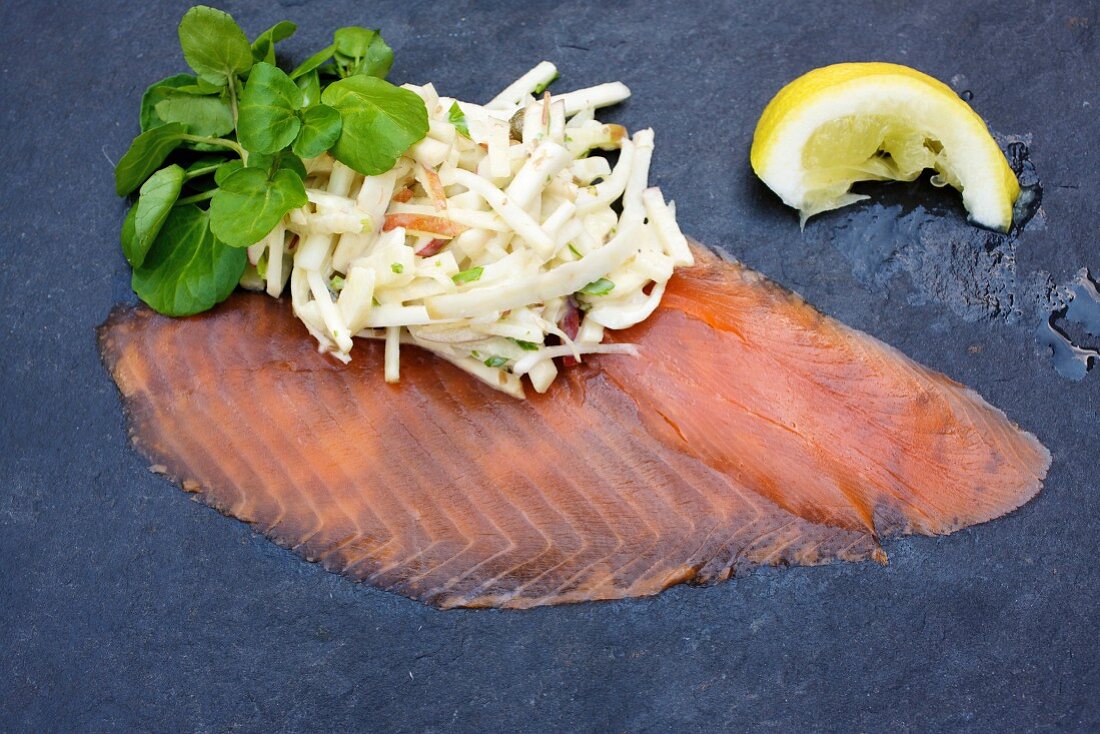 Smoked trout with a celery, fennel and apple remoulade with watercress