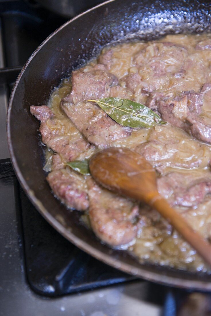 Fegato Alla Veneziana (Venetian style veal liver, Italy)