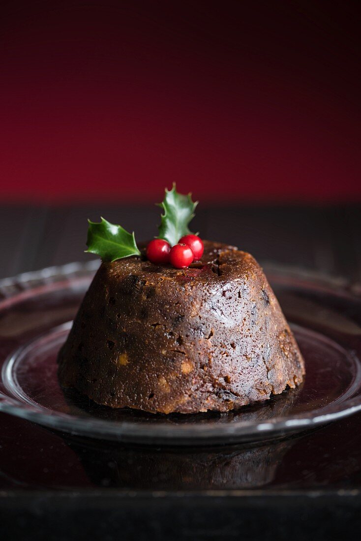 Christmas pudding with holly