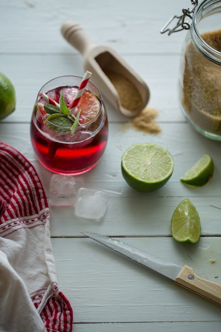 Belgian cherry beer with lime, mint and brown sugar