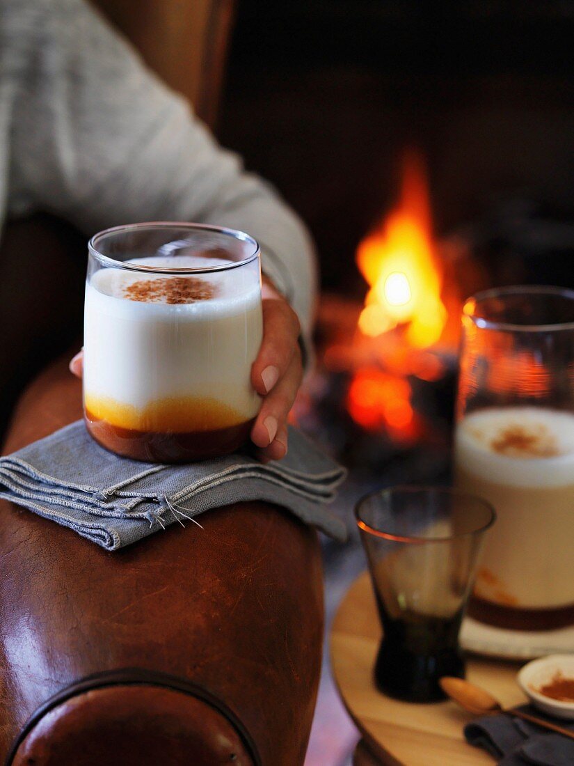 Hot milk with caramel and star anise