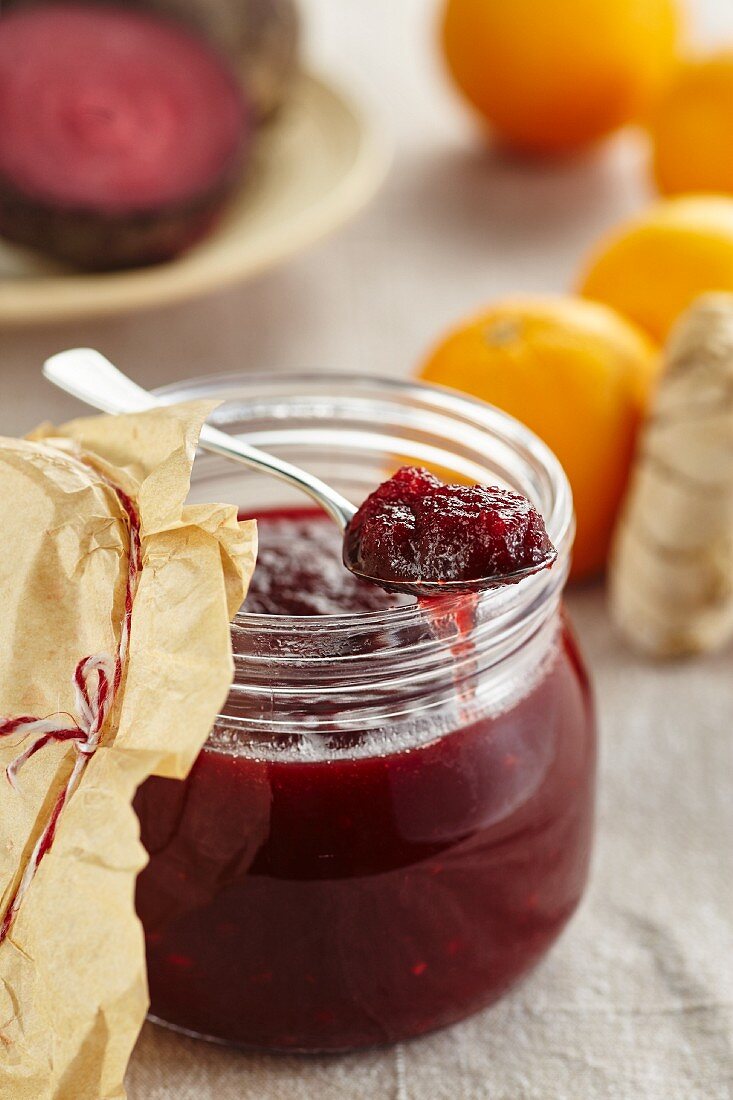 Beetroot jam with orange and ginger