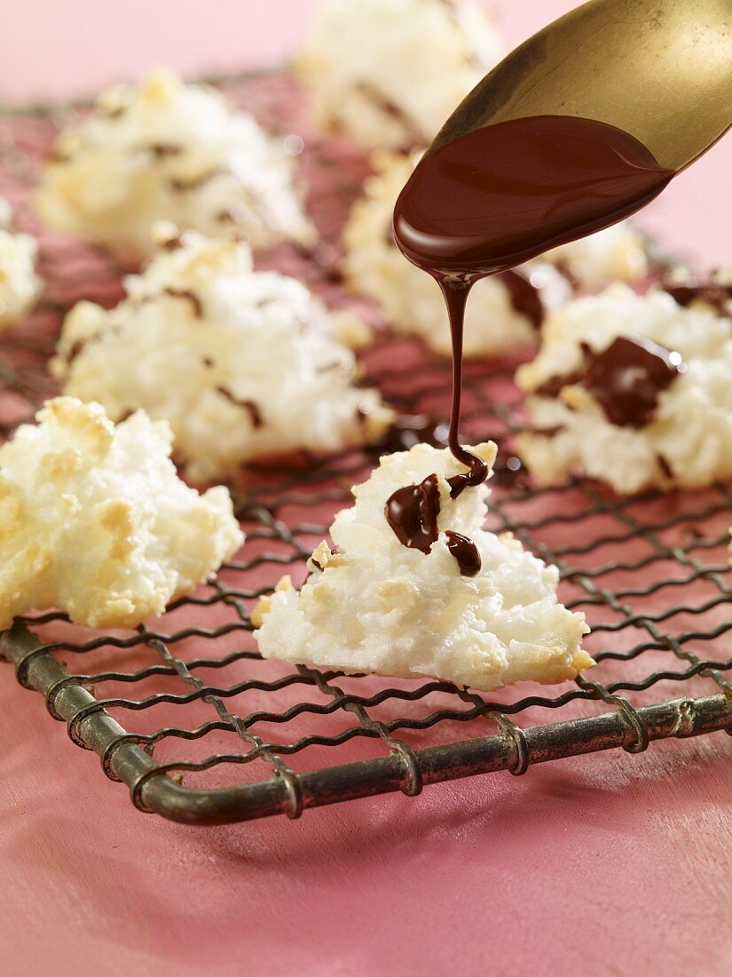 Coconut macaroons dipped in chocolate