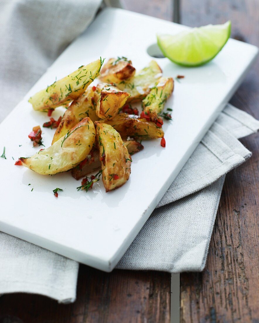Oven-roasted potatoes with dill and limes