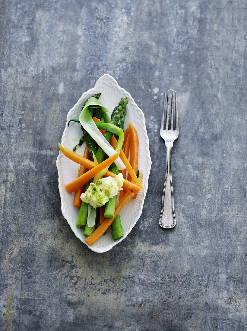 Spring vegetables with herb butter
