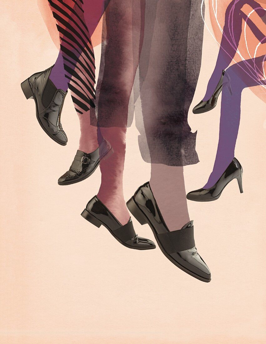 Legs and shoes (illustration and photo montage)