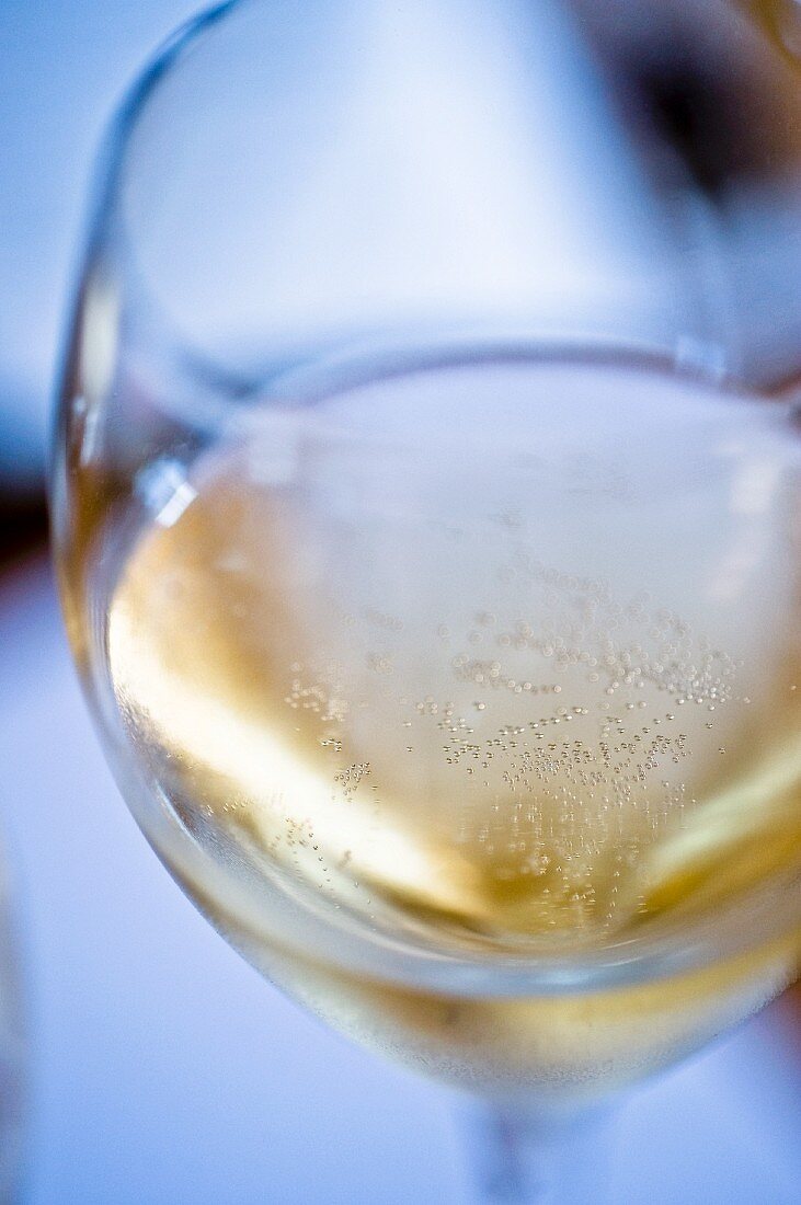 A glass of sparkling wine from Franciacorta, Italy (close-up)