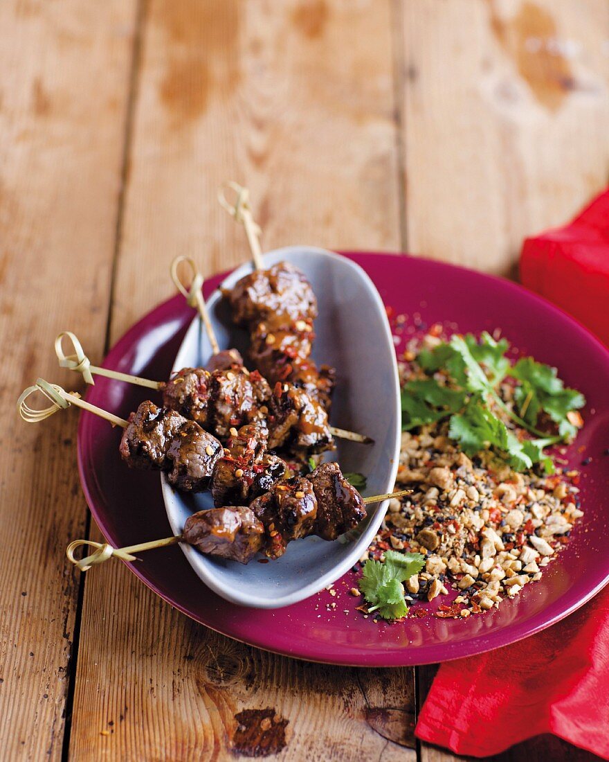 Ostrich skewers with dukkah