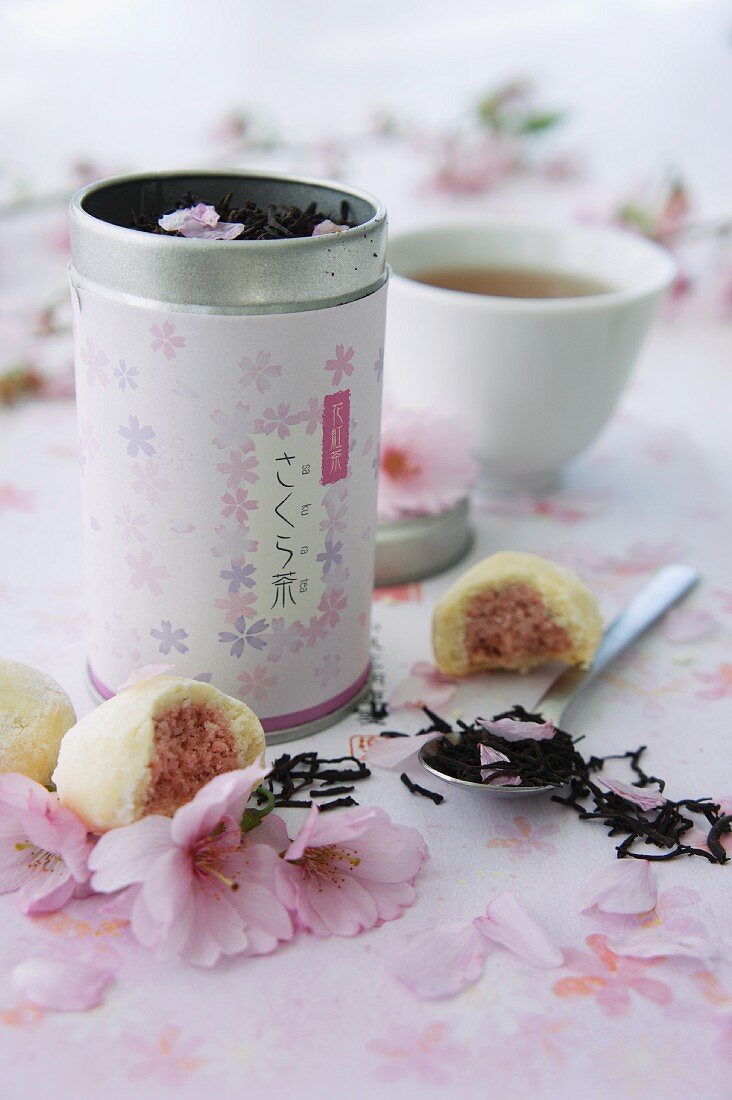 Cherry blossom tea and Japanese sweets