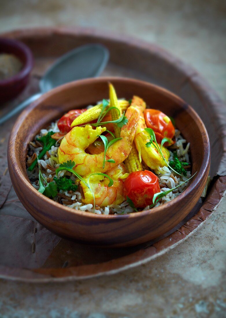 Garnelencurry auf Reis