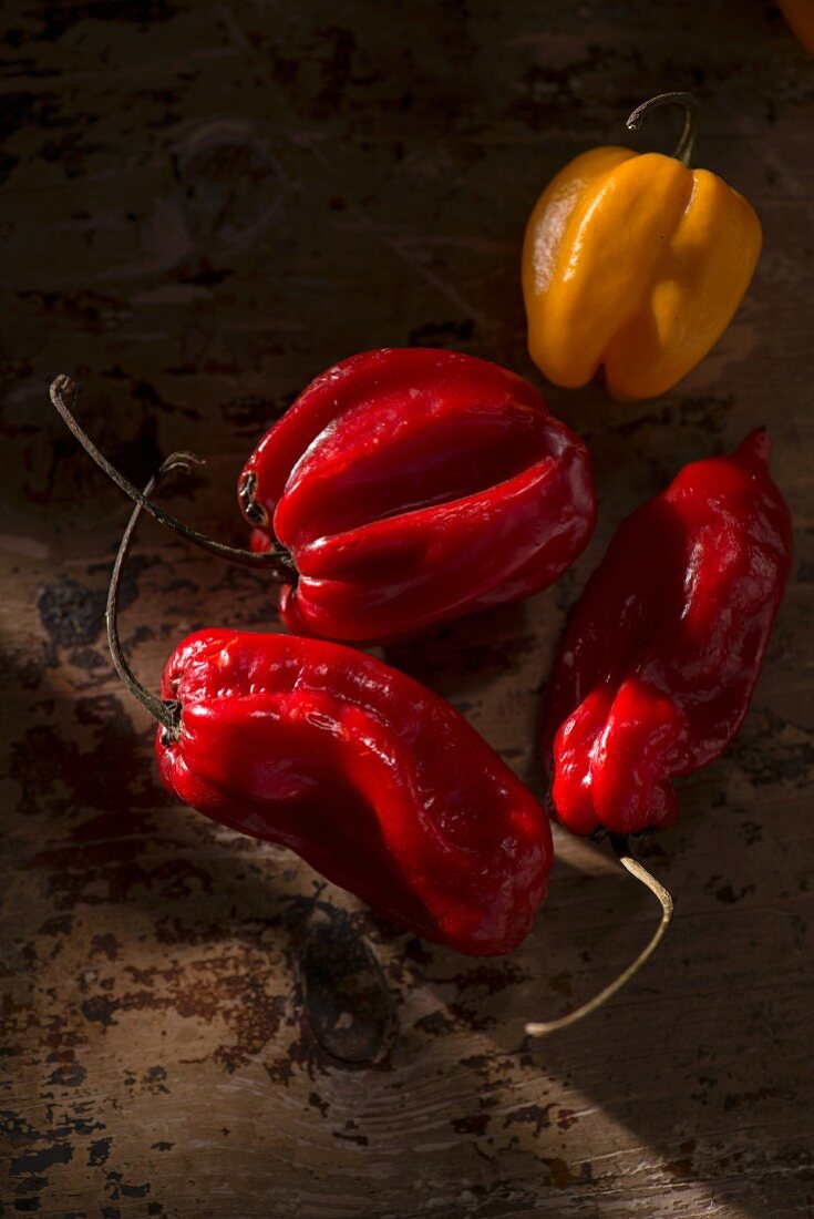 Fresh red and yellow chilli peppers