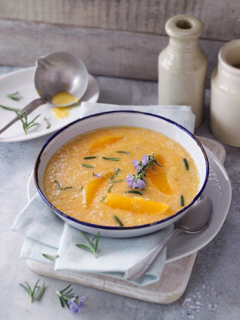 Cream of citrus soup with rosemary
