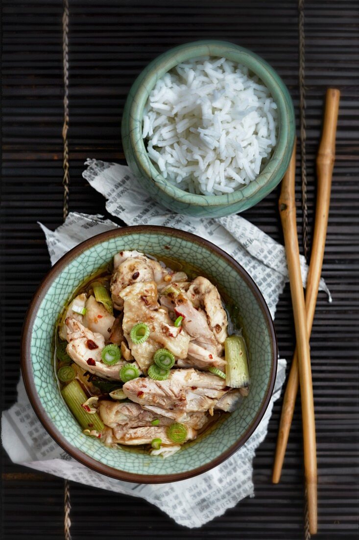 Chinese chicken soup with five spices, chilli and spring onions