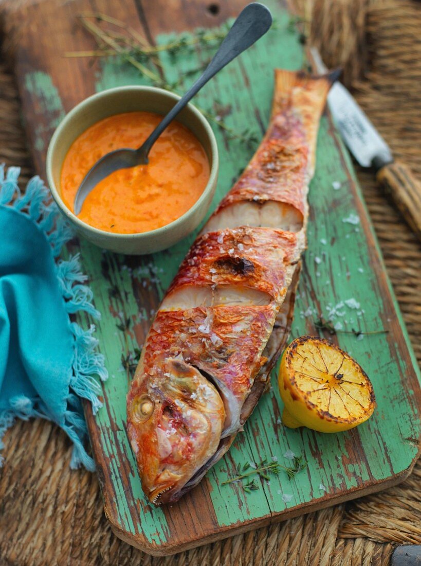 Grilled red mullet with paprika aioli