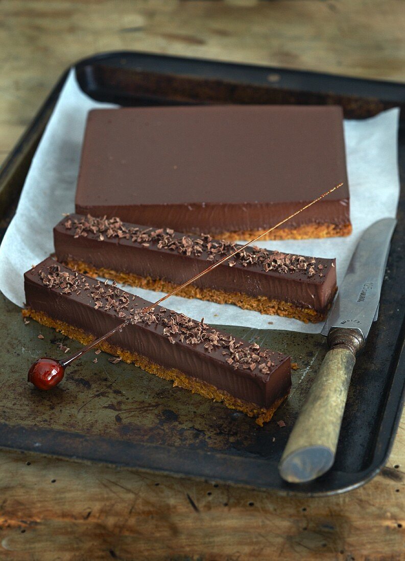 Homemade chocolate bars on a baking tray