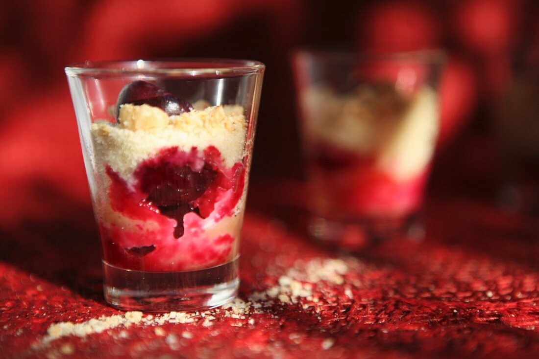 A mini cherry cake in a glass