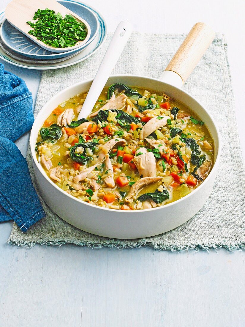 Chicken, barley and vegetable stew