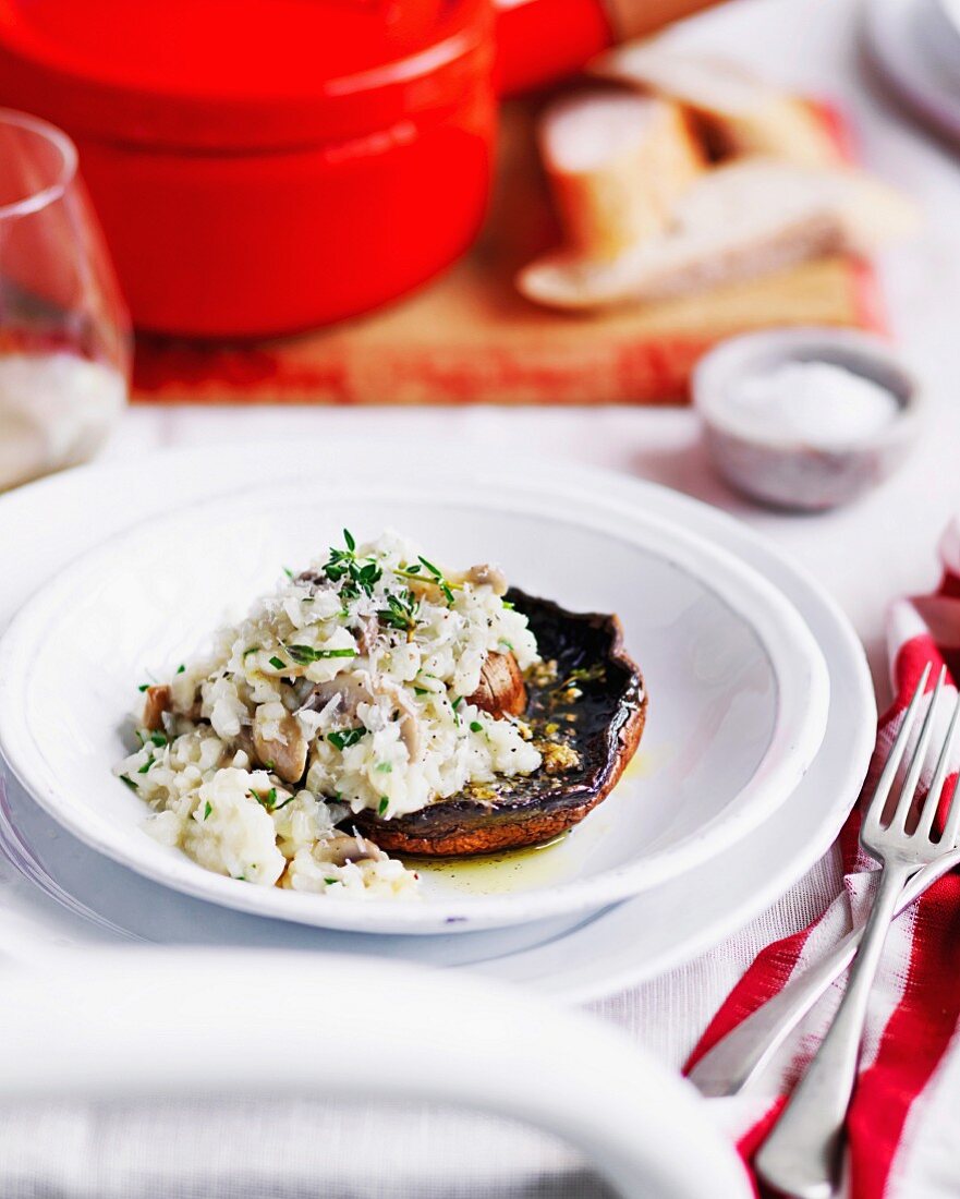 Gebackene Champignons mit Risotto