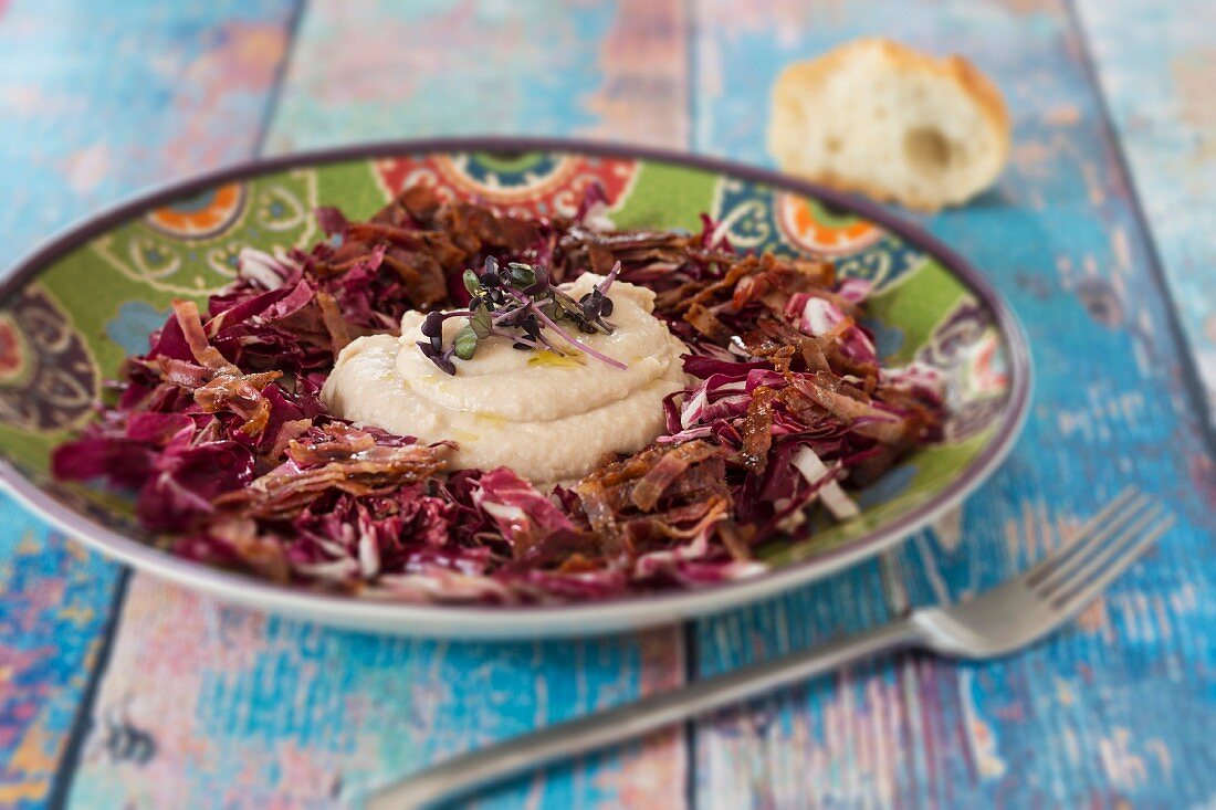 White bean purée with a radiccio salad