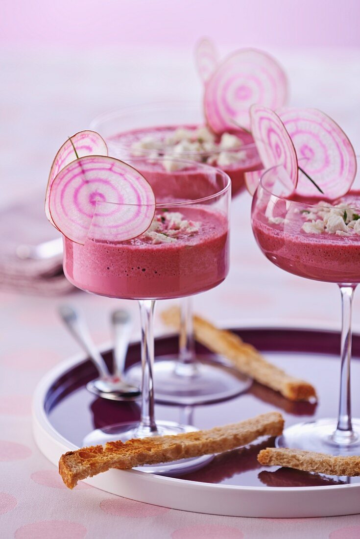 Beetroot cream with goat's cheese