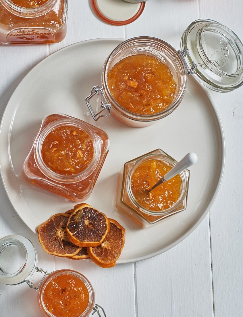 Orange marmalade in jars