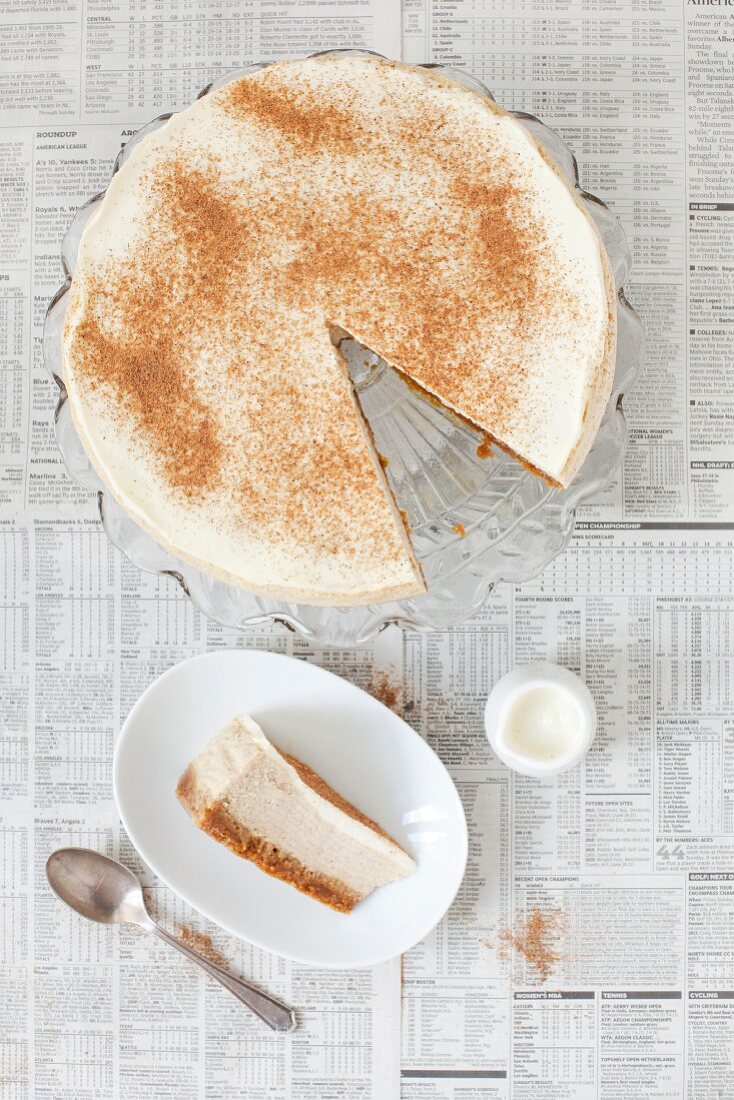 Orange and rum cheesecake with a trio of spices, sliced