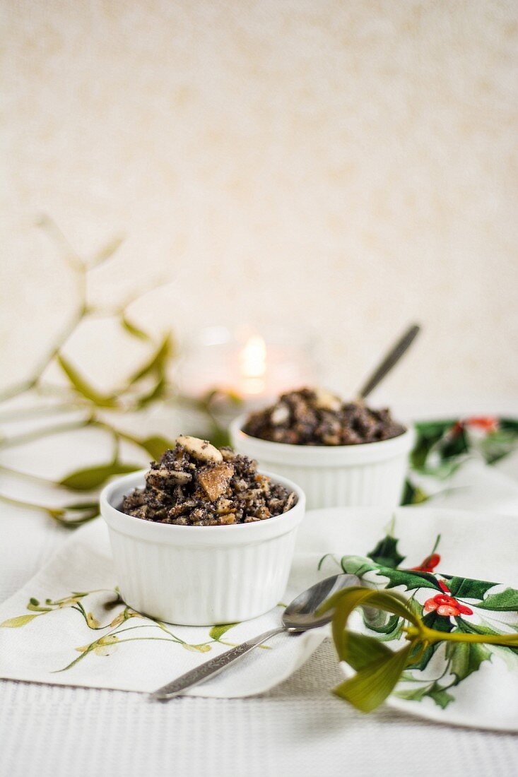 Kutia - traditional Polish Christmas dessert with poppy seeds, wheat and dried fruits