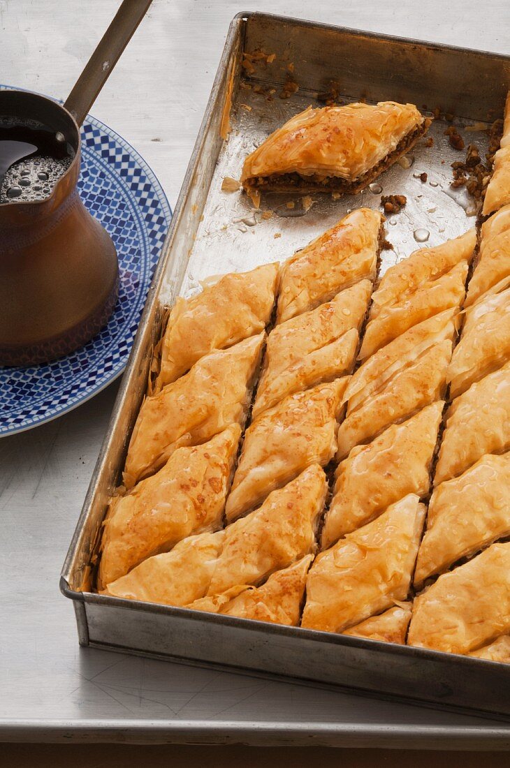 Baklava in a baking tray