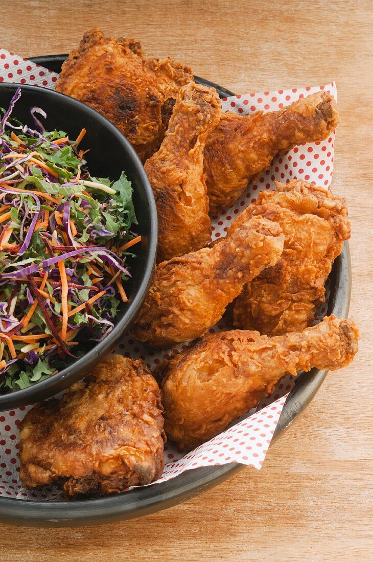 Fried chicken with cabbage salad