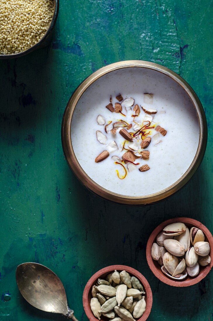 Coconut and mllet kheer with pistachios (India)