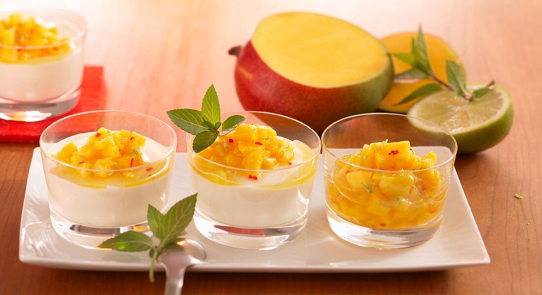 Quark mousse with a chilli and mango salsa